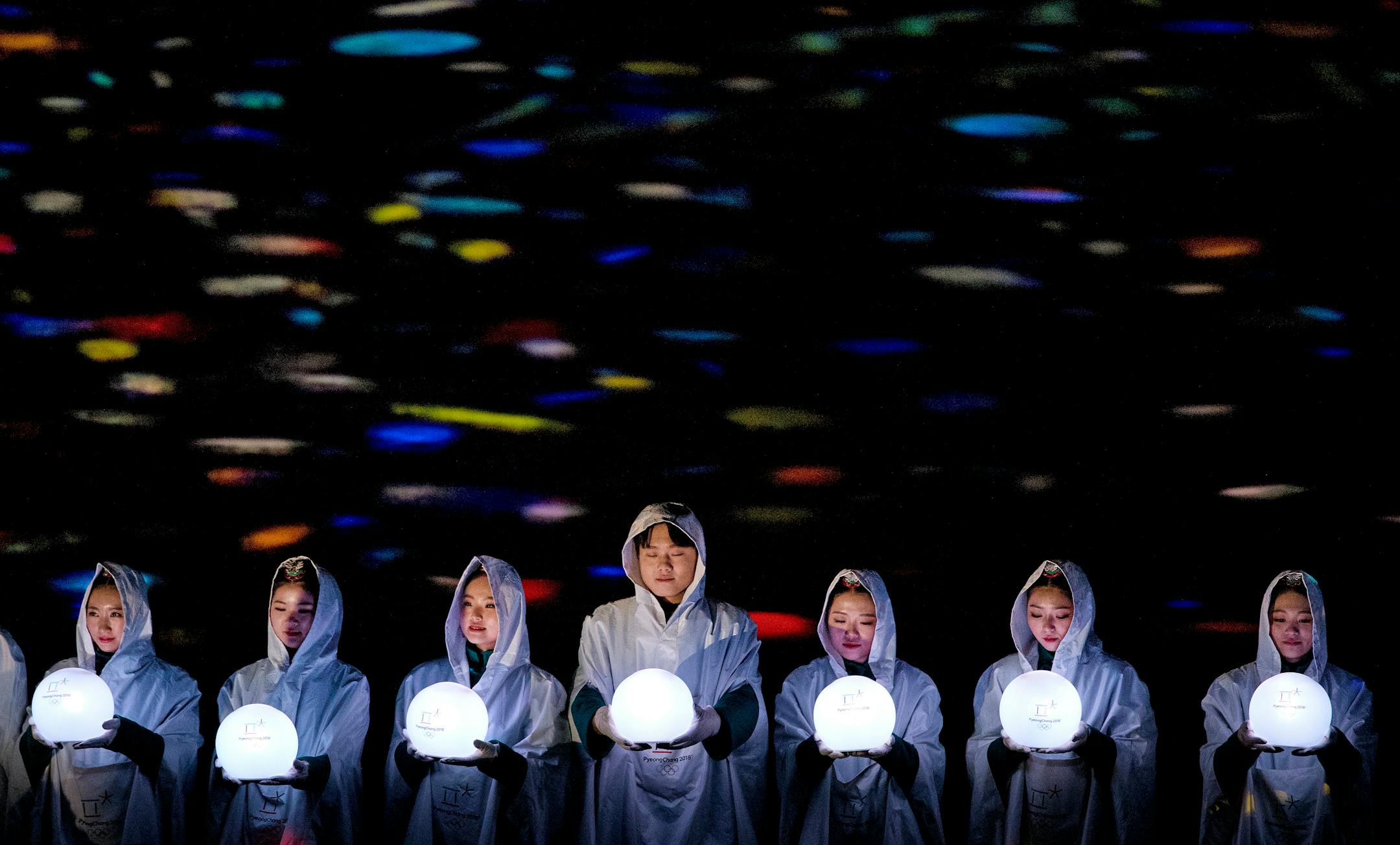 Performers at Pyeongchang Olympic Stadium during Closing Ceremony on Sunday.