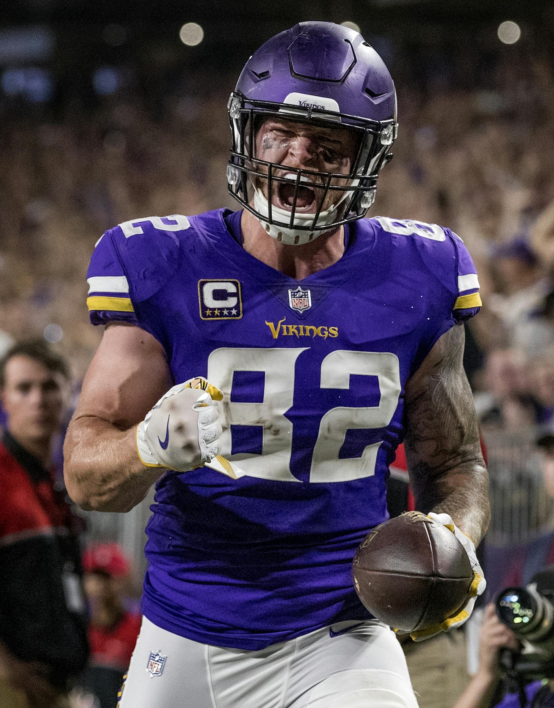 Minnesota Vikings Kyle Rudolph celebrated after a catching a 15-yard touchdown pass in the fourth quarter.