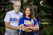 Claudia Moses, 17, and grandfather Jules Goldstein, are both serving as delegates at this year's virtual DNC, photographed Wednesday, August 18, 2020,