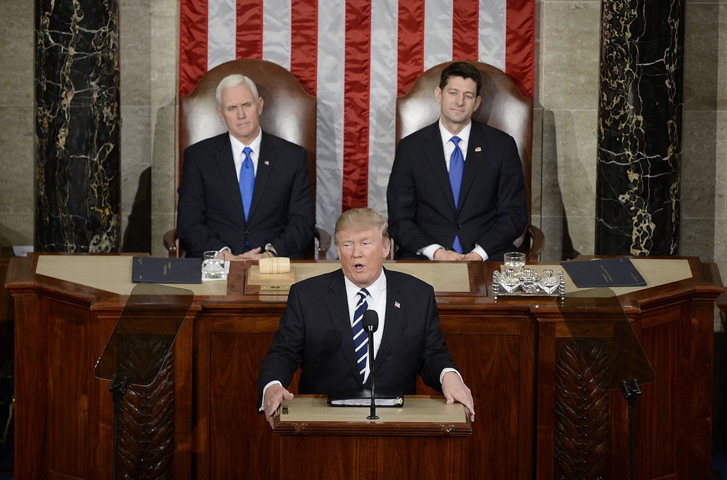 U.S. President Donald J. Trump delivers his first address to a joint session of Congress on Tuesday, Feb. 28, 2017 at the Capitol in Washington, D.C. (Olivier Douliery/Abaca Press/TNS) ORG XMIT: 1198238 ORG XMIT: MIN1702282103476251