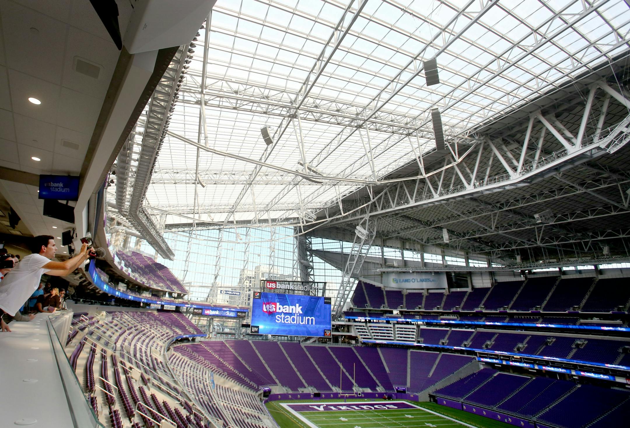 It is a spectacular view for media members visiting the new press box Tuesday, July 19, 2016, at U.S. Bank Stadium in Minneapolis, MN.