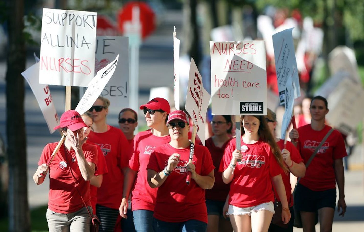 Thousands of nurses walked around Abbott Northwestern Hospital during a June strike. Allina Health hospital nurses voted late Thursday to call for a second strike.