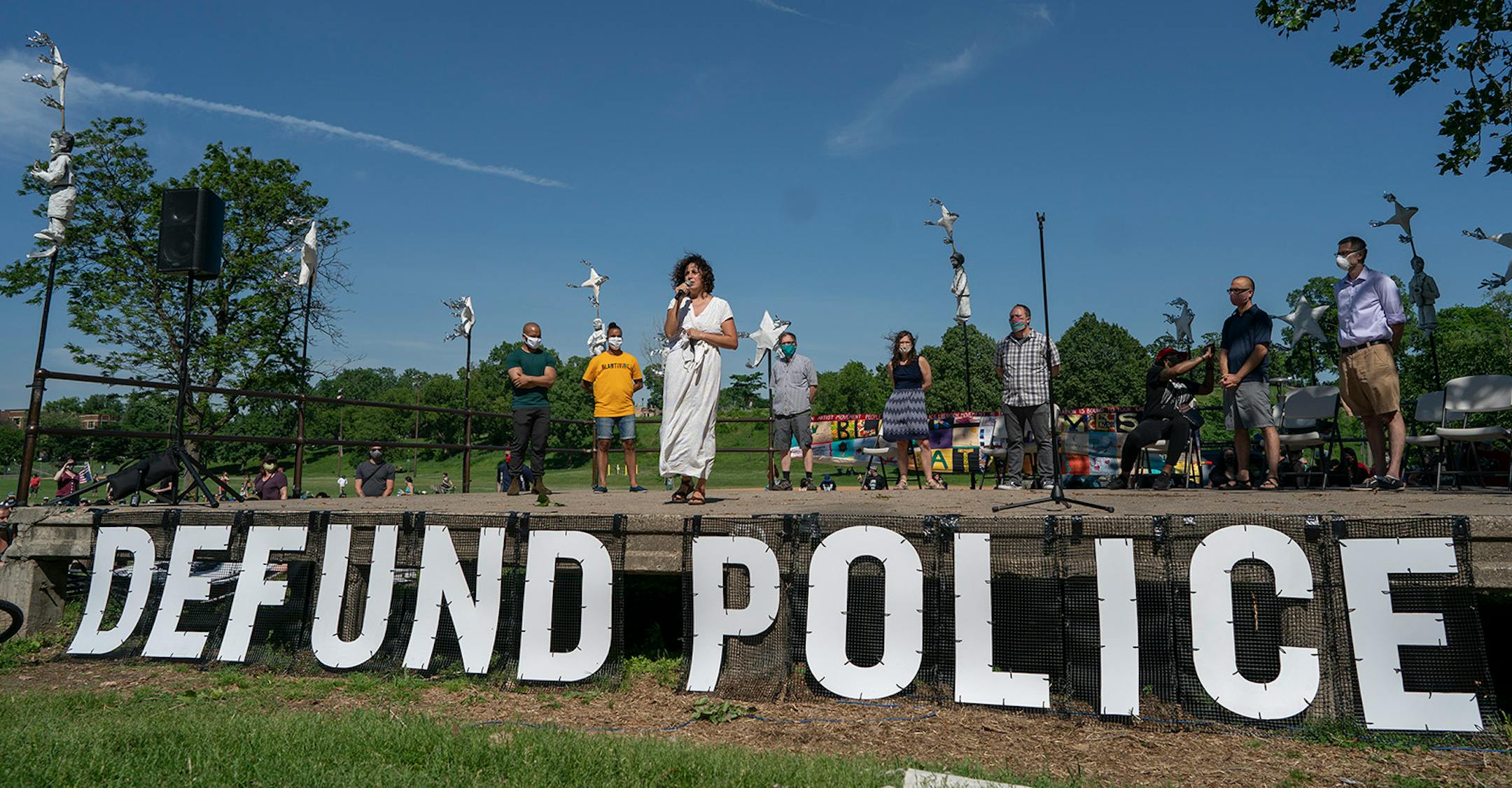 Ninth Ward Council Member Alondra Cano spoke to community members at "The Path Forward" meeting at Powderhorn Park in Minneapolis on Sunday, June 7.