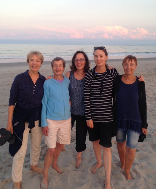 Julie Schumacher, center, with her sisters Anne Langsdorf, Joan Schoellner, Barbara Schumacher and Kathryn Marge in Ocean City, N.J.