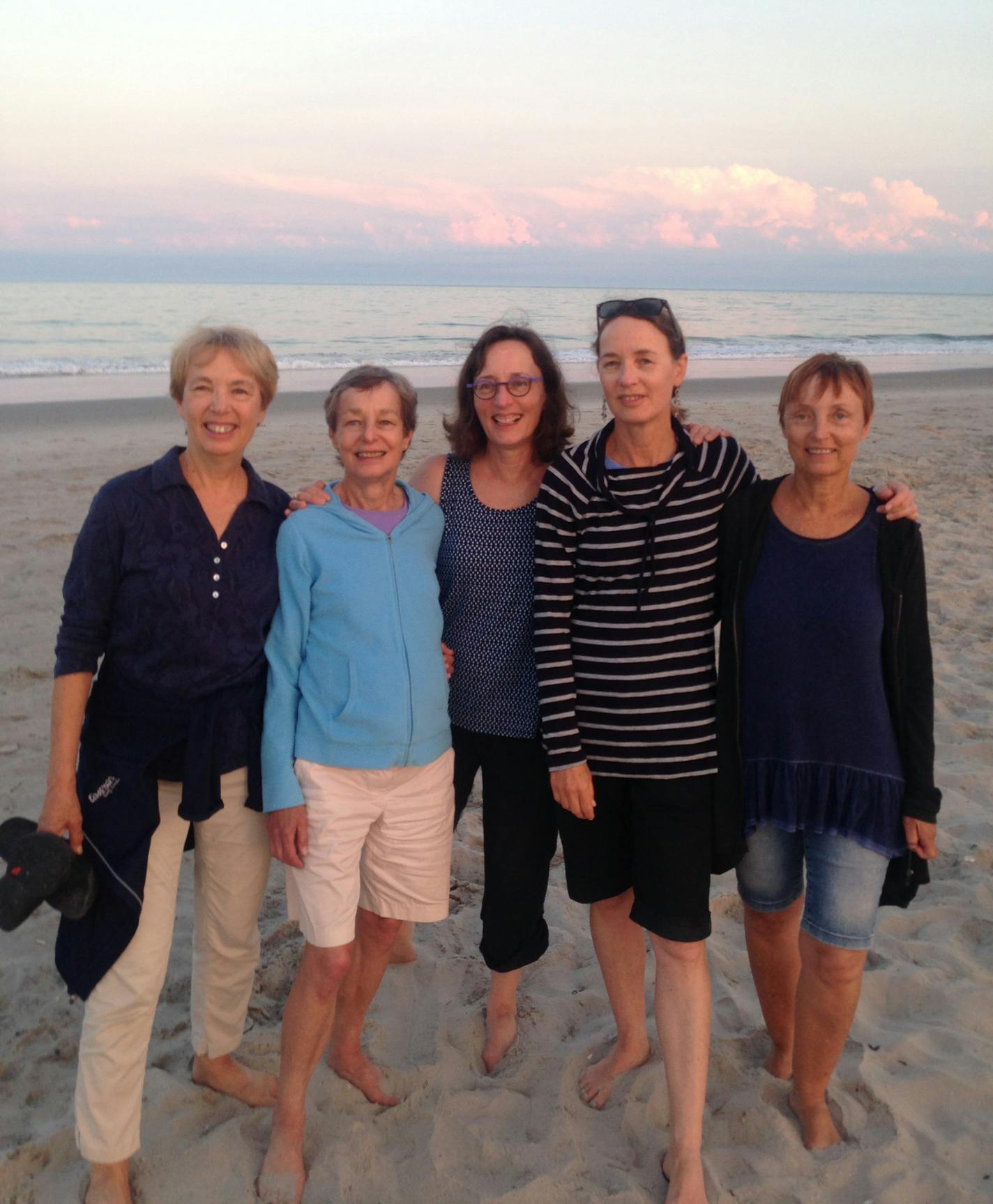 Julie Schumacher, center, with her sisters (from left) Anne, Joan, Barbara and Kathryn in Ocean City, N.J. Provided photo