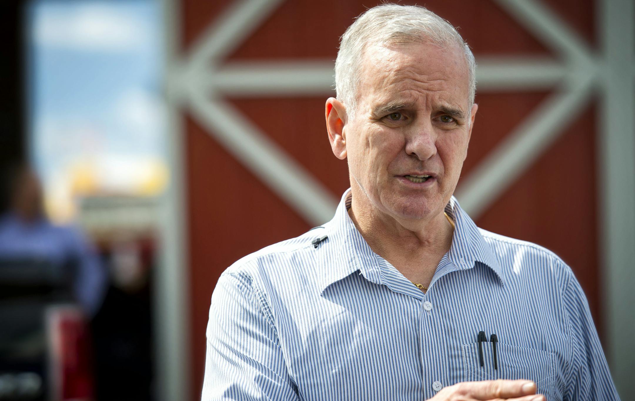 Aug. 8, 2013: Governor Mark Dayton spoke to the media after delivering the keynote speech at Farmfest in Redwood County.