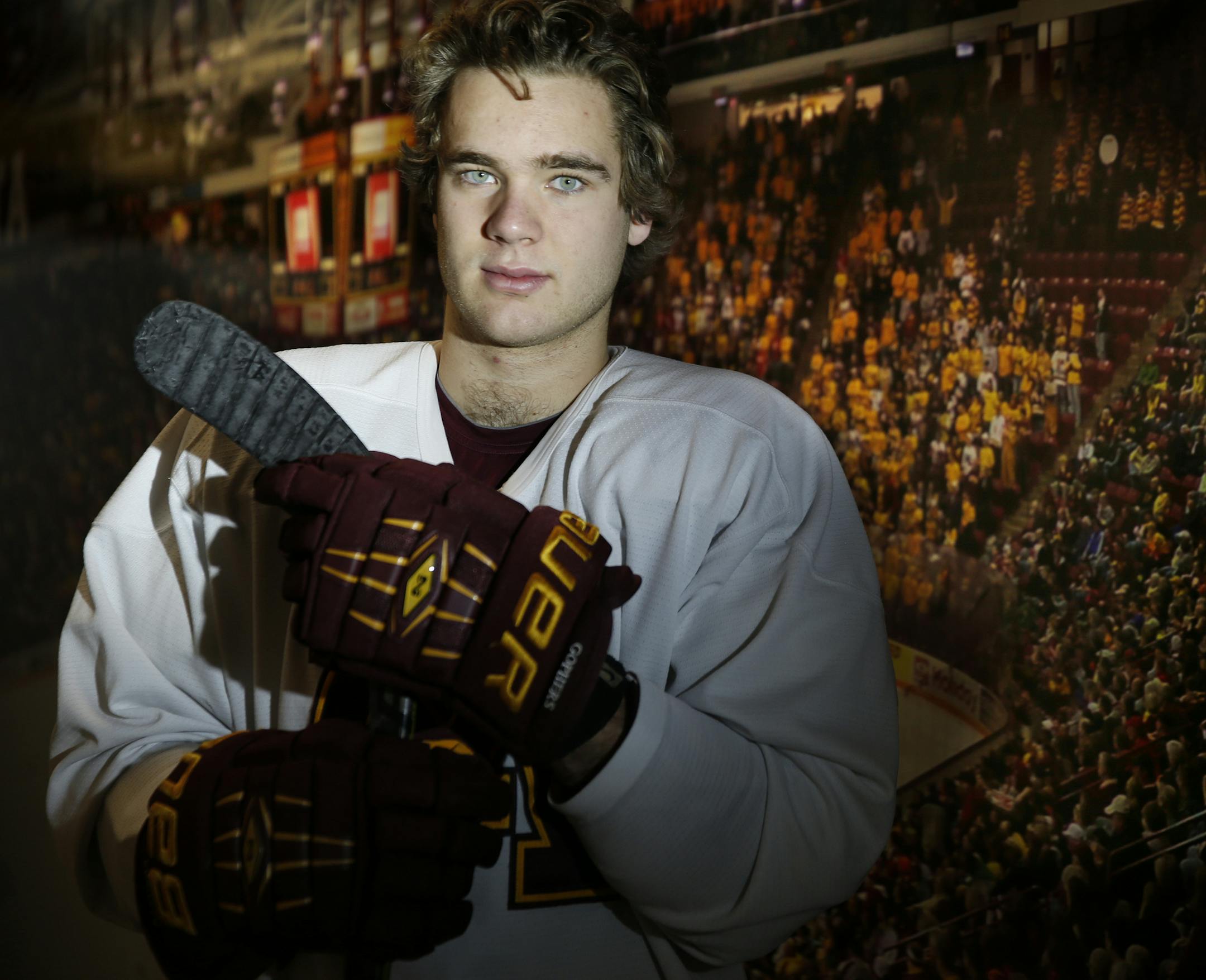 Gophers sophomore defenseman Jake Bischoff kicks off Big 12 play this weekend against Michigan State on the road.] Richard Tsong-Taatarii/ rtsong- taatarii@startribune.com