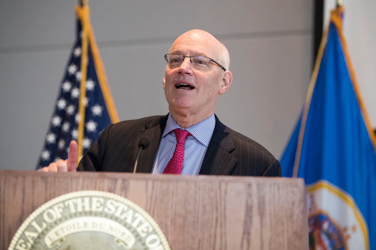 Minnesota Management and Budget commissioner Myron Frans spoke during the Minnesota Budget and Economic Forecast news conference in December 2016.