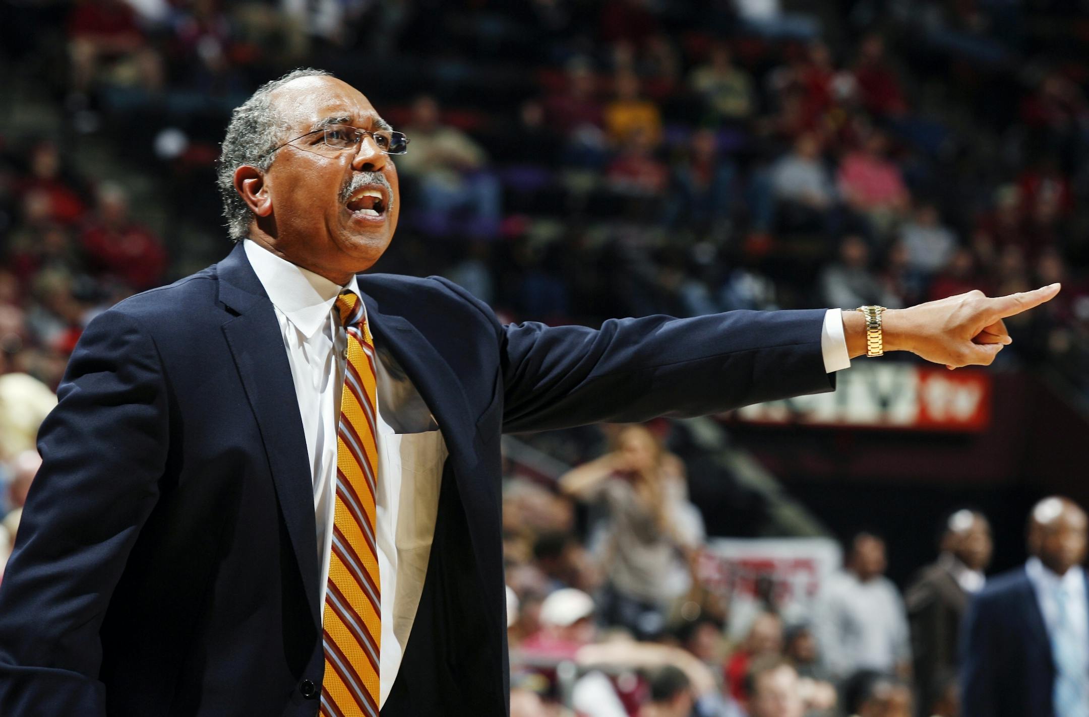 Minnesota head coach Tubby Smith directs his team in the second half of an NCAA college basketball game against Florida State, Tuesday, Nov. 27, 2012, in Tallahassee, Fla. Minnesota won 77-68.