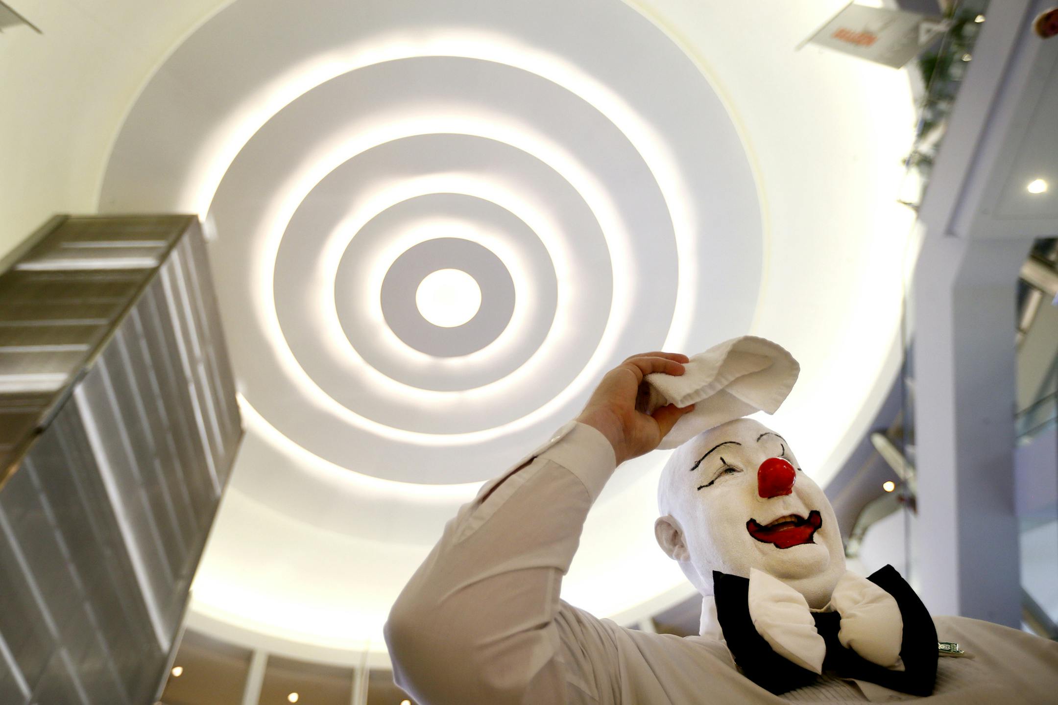 Kirk "Moose" Pearson from Moundville, Ala., waited his turn be judge during Monday's clown competition.