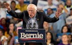 Sen. Bernie Sanders spoke during a rally at Williams Arena on the University of Minnesota campus on Sunday, Nov. 3.
