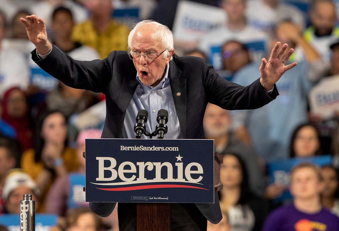 Sen. Bernie Sanders spoke during a rally at Williams Arena on the University of Minnesota campus on Sunday, Nov. 3.