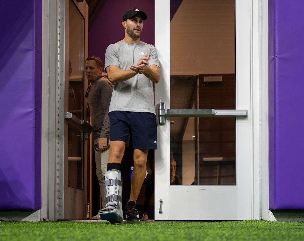 Vikings quarterback Kirk Cousins on Nov. 17. Now he’s healthy enough to stand and walk without his right foot in a boot.