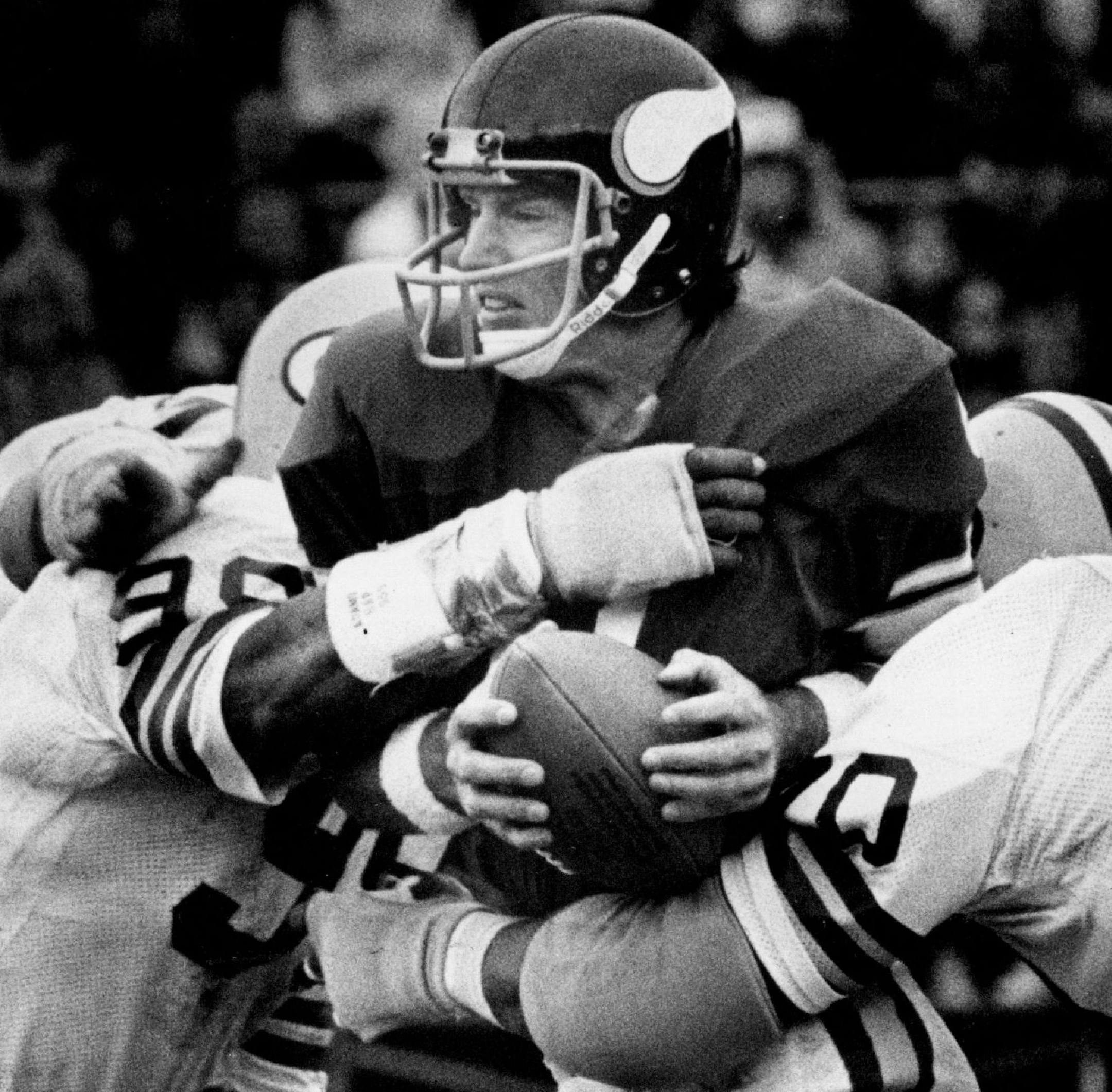 September 24, 1979 At right, Minnesota quarterback Tommy Kramer suffered one of five sacks, four in the first half and one in the second. Mike Zerby, Minneapolis Star Tribune