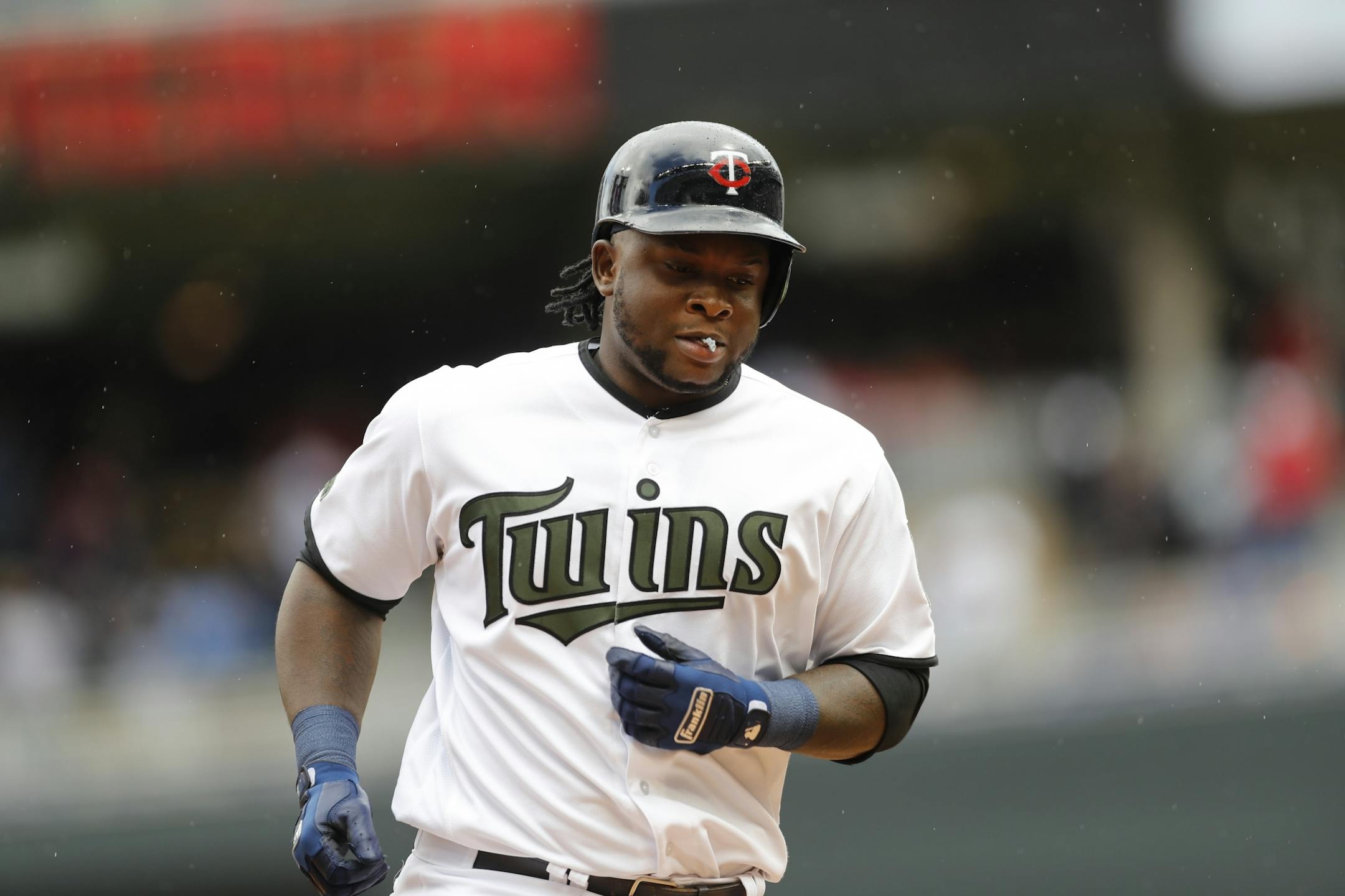 Minnesota's Miguel Sano runs the bases after hitting a two-run home run in the bottom of the fifth inning against the Houston Astros at Target Field in Minneapolis, Minn. on Monday, May 29, 2017.