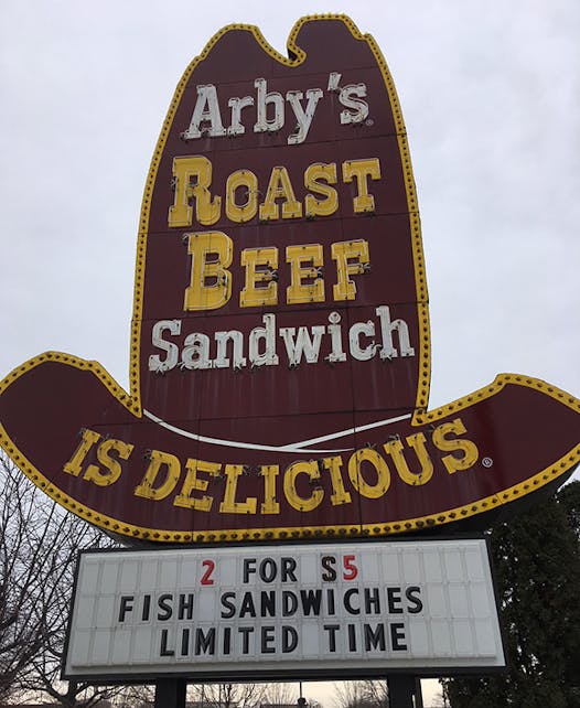 People mourned Arby’s big hat sign in Uptown recently (this one is in Crystal).