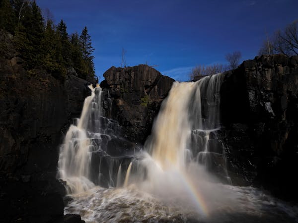 The High Falls of the Pigeon River flows through Grand Portage State Park Friday, April 26, 2024.