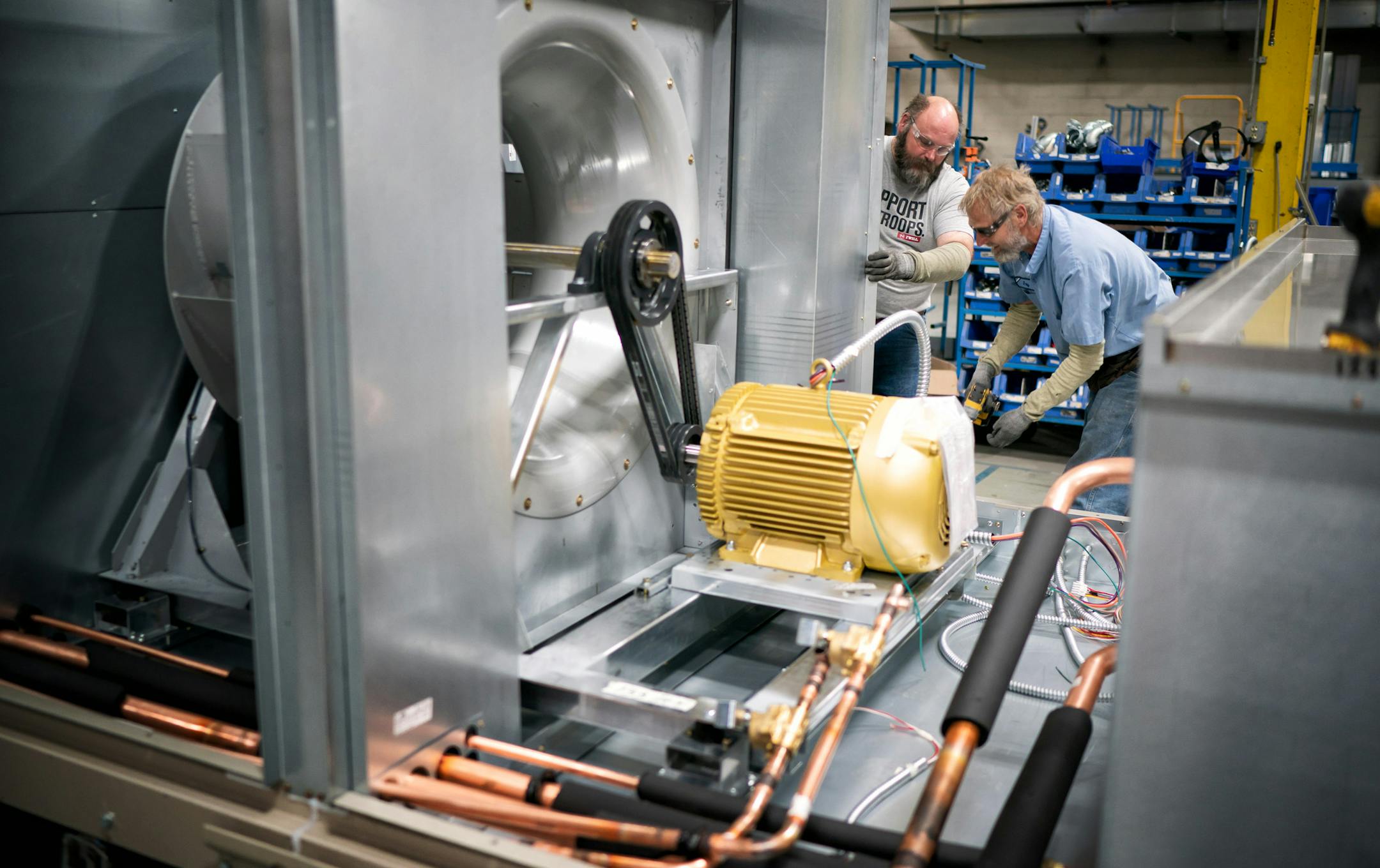 Troy Bussert and Jay Ugland assembled one of DAIKIN's largest HVAC units in the Faribault plant. ] GLEN STUBBE &#x2022; glen.stubbe@startribune.com Tuesday, August 7, 2018 DAIKIN Applied North America is opening its third plant in MN. Daikin makes HVAC equipment. This is the company's manufacturing facility in Faribault, MN. EDS, L to R