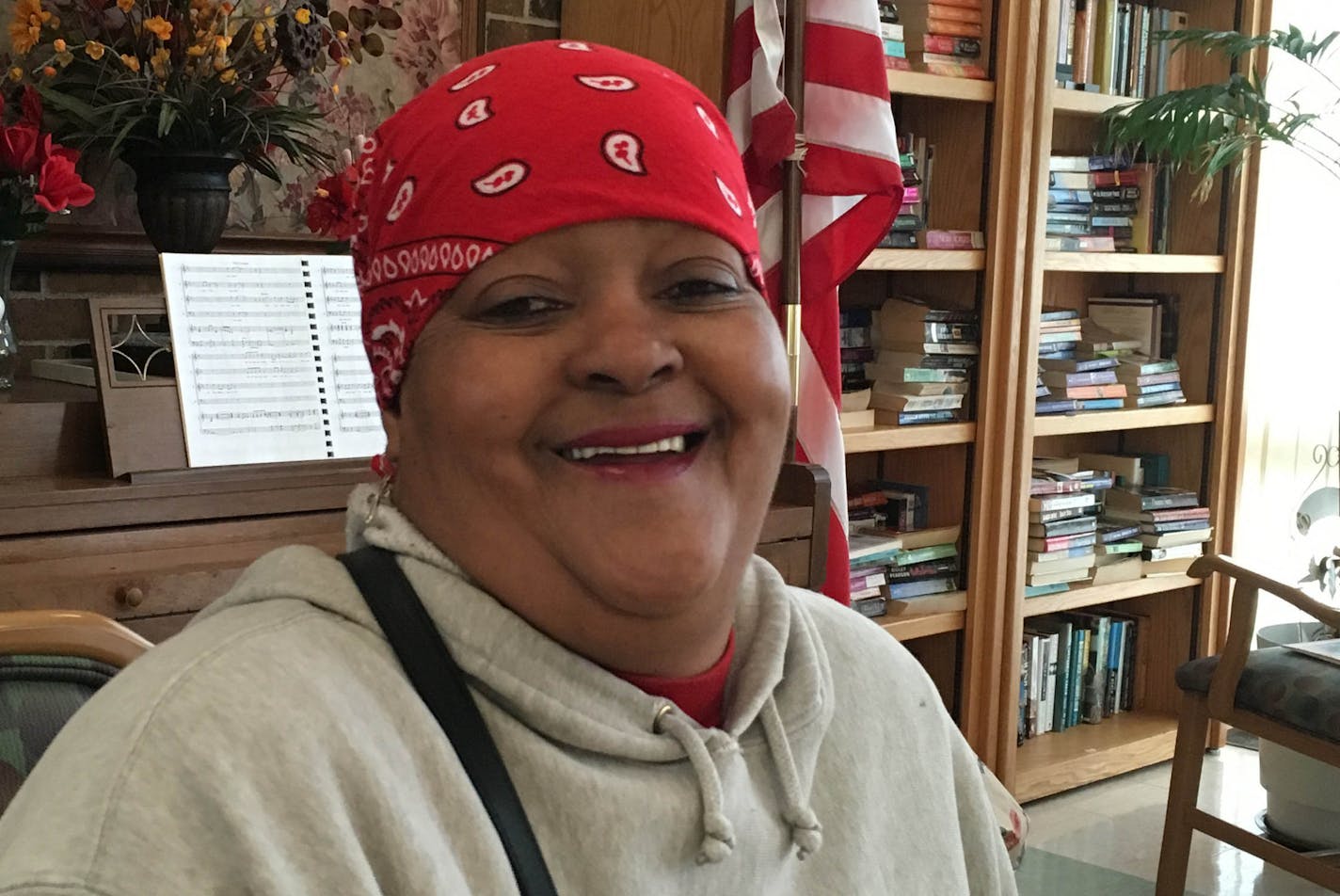 Angerline Goodwin, 60, of Minneapolis spends a good part of her day every other week taking a bus to a Brooklyn Center Cub Foods with a suitcase.