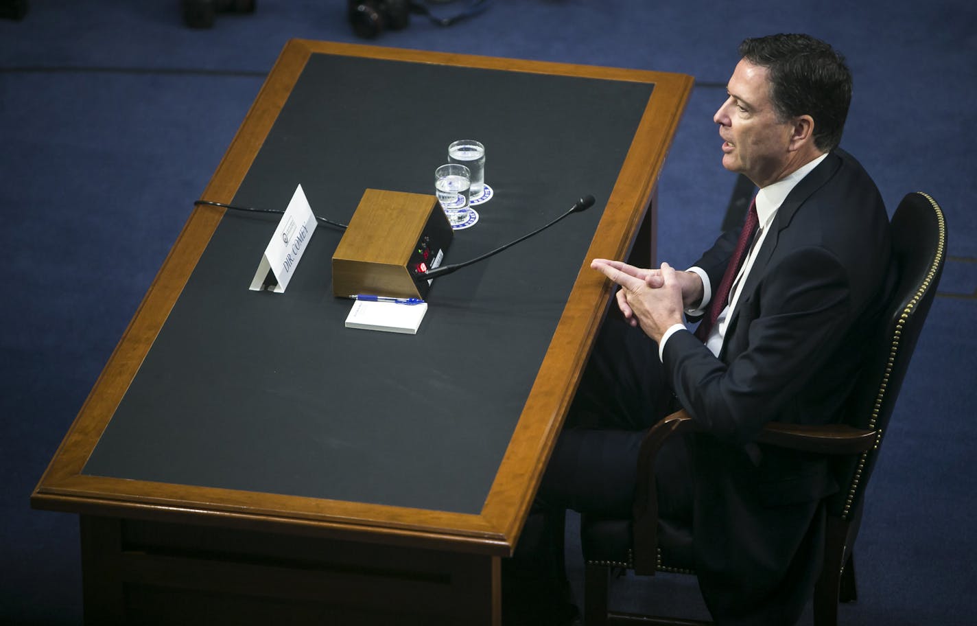 Former FBI Director James Comey testifies before the Senate Intelligence Committee on Capitol Hill, in Washington, June 8, 2017. (Al Drago/The New York Times)