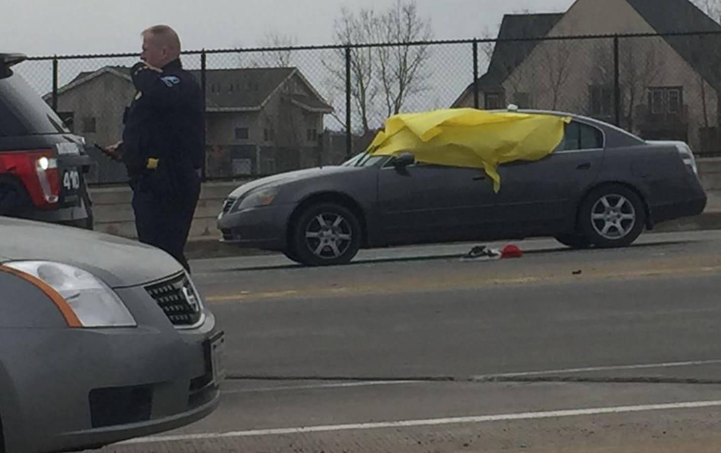 This car took gunfire Sunday afternoon on the edge of downtown Minneapolis.