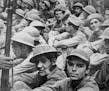 American soldiers at a Japanese prison camp in the Philippines in 1942. Associated Press