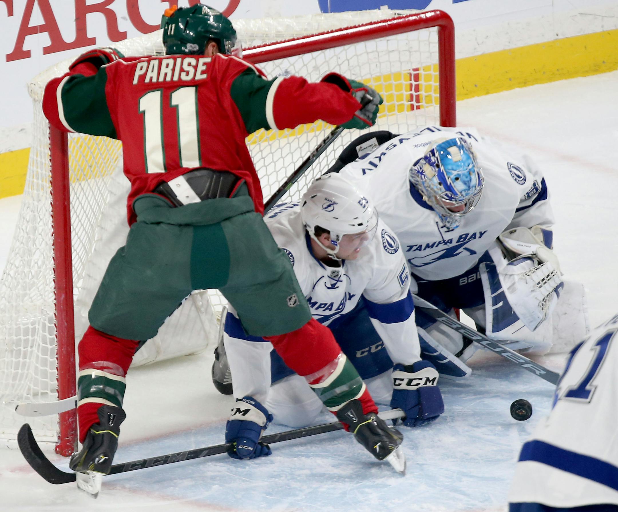 The Wild&#x2019;s Zach Parise couldn't get a rebound shot past Tampa Bay goalie Andrei Vasilevskiy in the first period Friday.