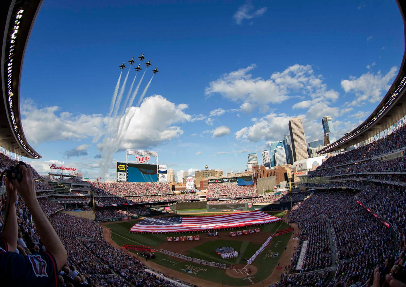 The U.S. Air Force Thunderbirds flew over Target Field before the start of the All-Star Game.