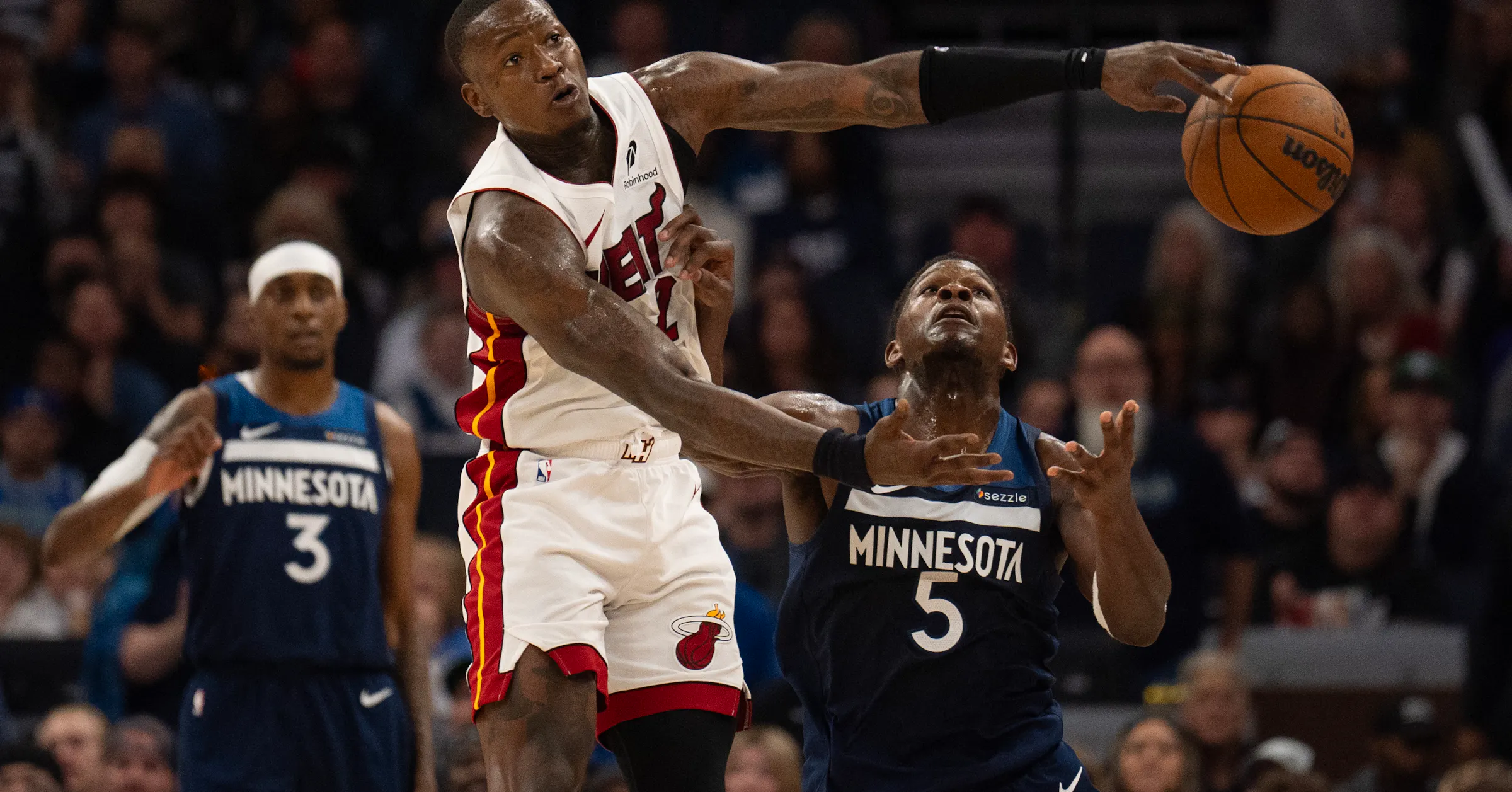 Min Wolves Logo Wolves fall at home 95-94 to Butler-less Heat and show it troubles them
