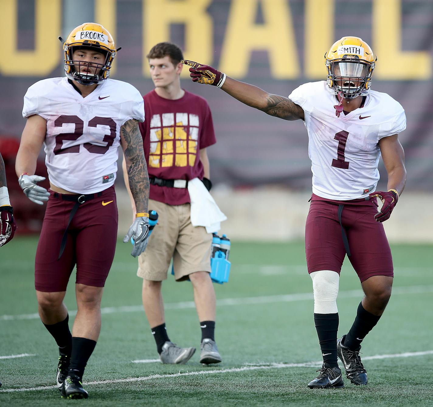 Running backs Shannon Brooks, left, and Rodney Smith practiced earlier this season.