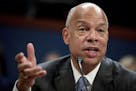 Former Homeland Security Secretary Jeh Johnson testifies to the House Intelligence Committee task force on Capitol Hill in Washington, Wednesday, June