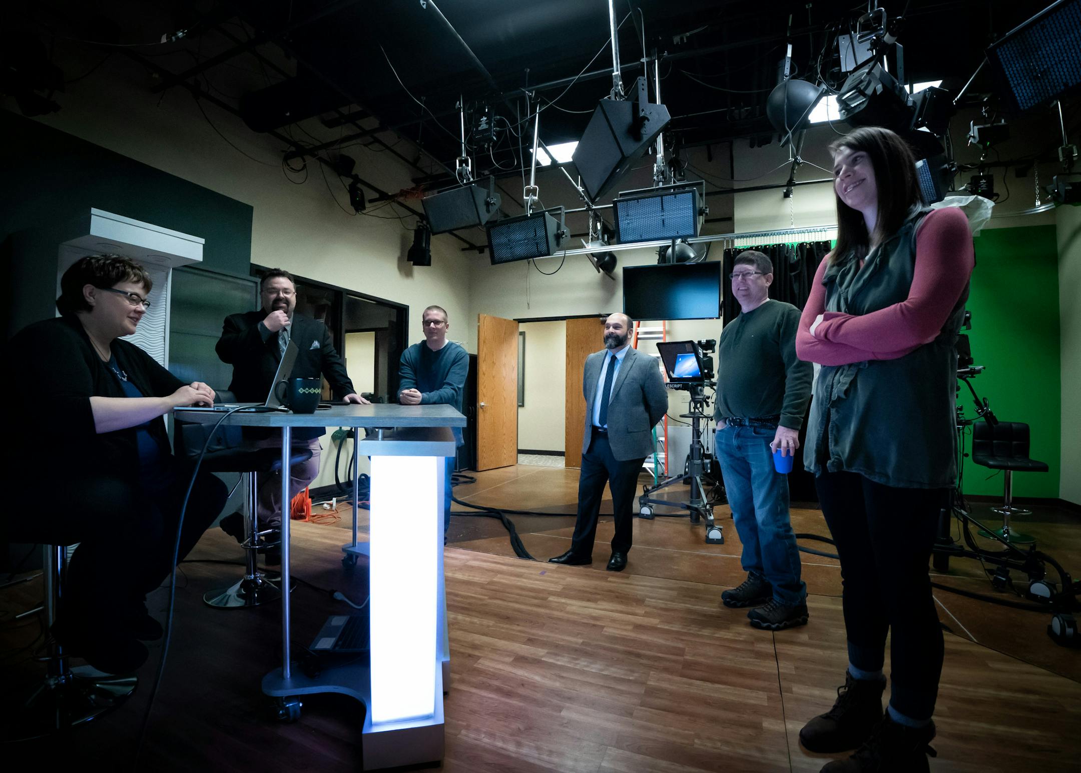 After the taping, executive director Mark Martinez, Weekly Wire anchors Ann Schweisguth and Justin Atkinson and producers Brian Schmidt and Alaina Myers went over the pieces for upcoming weeks. ] GLEN STUBBE &#x2022; glen.stubbe@startribune.com Wednesday, March 6, 2019 The South Washington County Telecommunications Commission folks, who do public access, will be shooting in the studio today. Mark Martinez the contact says to show up between 9 am and 9:30 am.