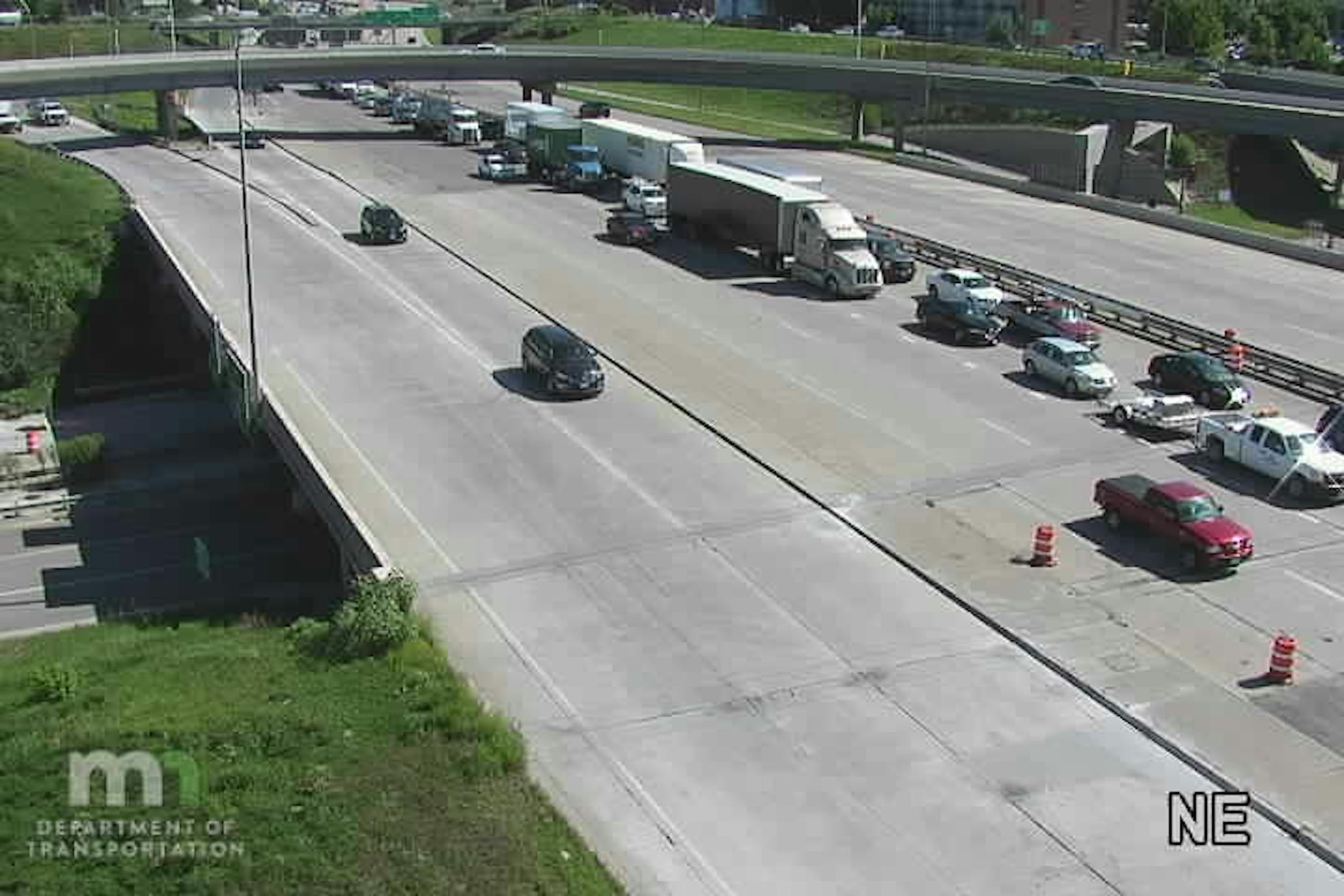 Traffic jams up on southbound I-35W in downtown Minneapols. Several ramps leading into downtown will be closed this weekend.