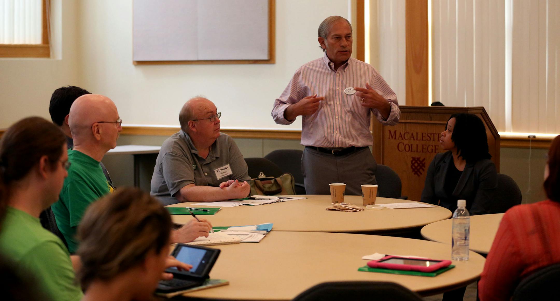 Former DFL state senator Andy Dawkins who will be running for attorney general for the Green Party ran down the reasons why she was running during a "candidate school" workshop. ] (KYNDELL HARKNESS/STAR TRIBUNE) kyndell.harkness@startribune.com The Green Party kicks off its national convention at Macalester College in St. Paul, Min. Friday, July 25, 2014.