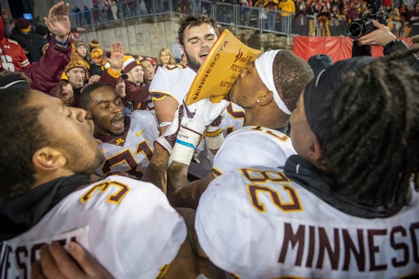The Gophers celebrated their 2018 victory at Wisconsin.