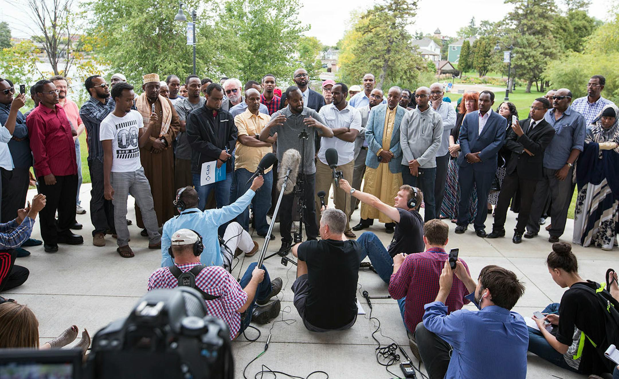 St. Cloud community activist Hassan Yusef speaks during a press conference.