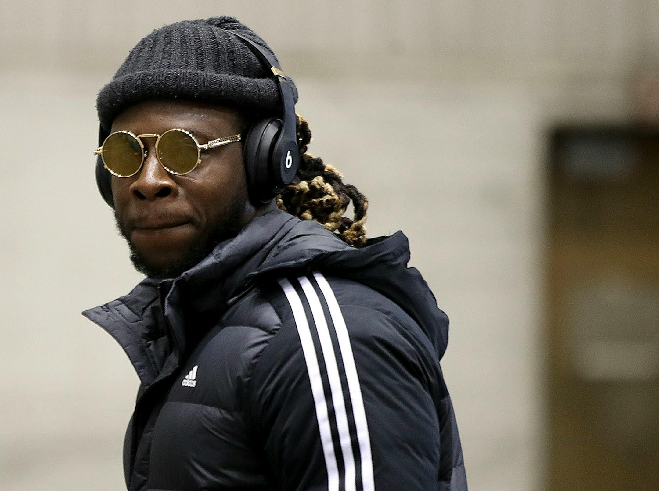 Philadelphia Eagles running back Jay Ajayi (36) and the NFC Champions Philadelphia Eagles arrived at MSP Airport Delta Airlines Maintenance Hangars 7 & 8 Sunday January 28, 2017 in St. Paul, MN.