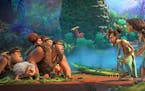 The Croods, left, meet the Bettermans, right, in DreamWorks Animation's "The Croods: A New Age."