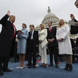 President Donald Trump takes the oath of office from Chief Justice John Roberts, as his wife Melania holds the bible, and with his children Barron, Ivanka, Eric and Tiffany, Friday, Jan. 27, 2017 on Capitol Hill in Washington.