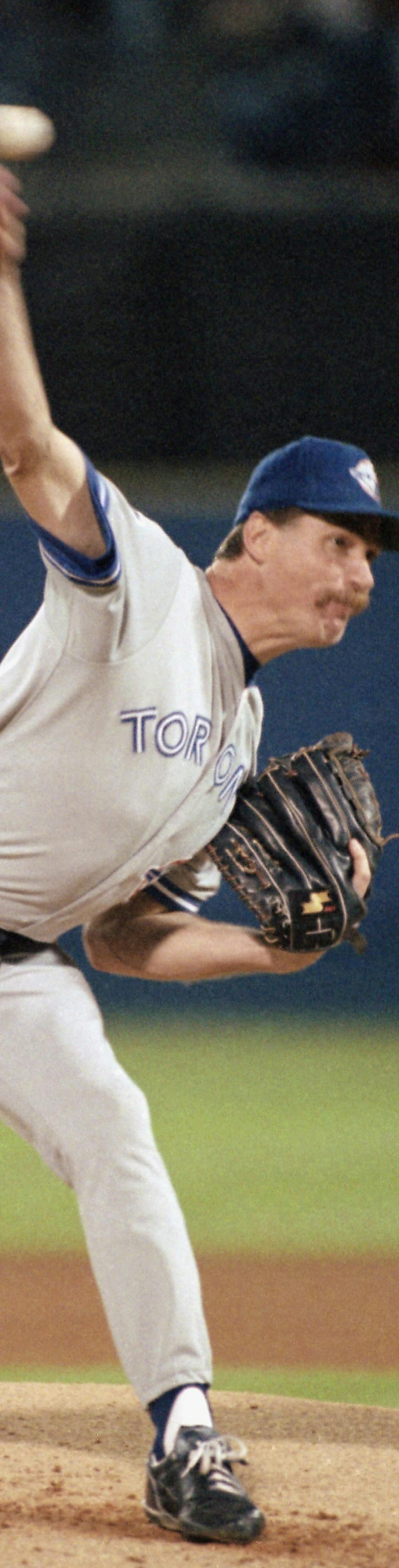 Toronto Blue Jays starting pitcher Jack Morris pitches against the Atlanta Braves in the first inning of the 1992 World Series on Saturday, Oct. 17, 1992 in Atlanta. (AP Photo/John Swart) ORG XMIT: APHS184597