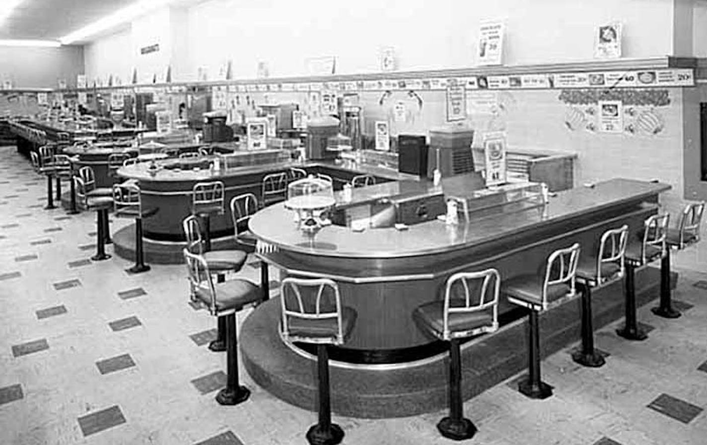 F.W. Woolworth in St. Paul, 1956. The national five-and-dime chain opened a new store in downtown St. Paul in the 1950s, and like most Woolworth's, it included a lunch counter. The store closed in 1994, but the Minnesota Street building still stands, empty.