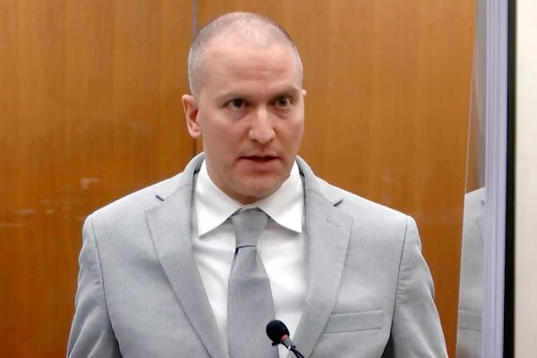 Former Minneapolis police Officer Derek Chauvin, in court during his murder trial in Minneapolis in June 2021.
