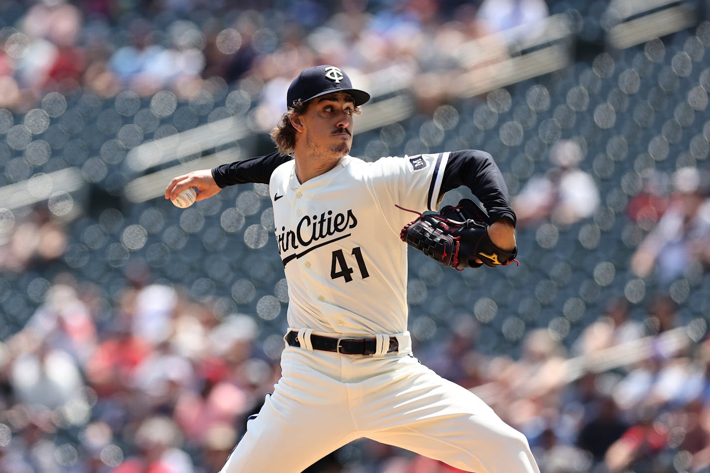 Minnesota Twins starting pitcher Joe Ryan throws during the first inning of a baseball game against the Cleveland Guardians, Sunday, June 4, 2023, in Minneapolis. (AP Photo/Stacy Bengs)