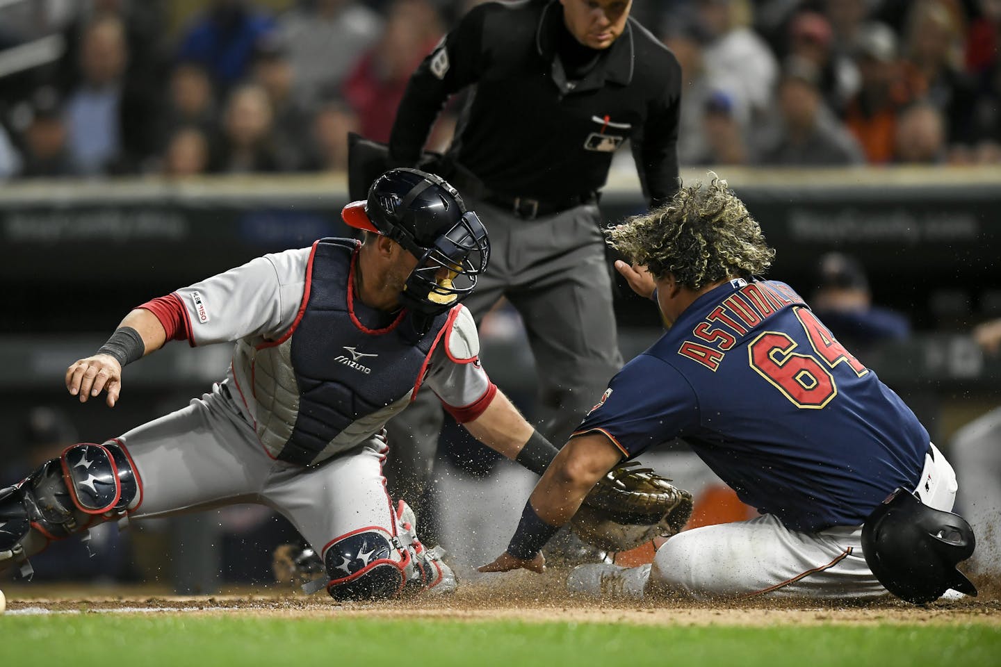 Minnesota Twins catcher Willians Astudillo (64) was tagged out at home by catcher Yan Gomes (10) on a fielder's choice hit by center fielder Ryan LaMarre (27) in the bottom of the second inning. ] Aaron Lavinsky &#x2022; aaron.lavinsky@startribune.com The Minnesota Twins played the Washington Nationals on Thursday, Sept. 12, 2019 at Target Field in Minneapolis, Minn.