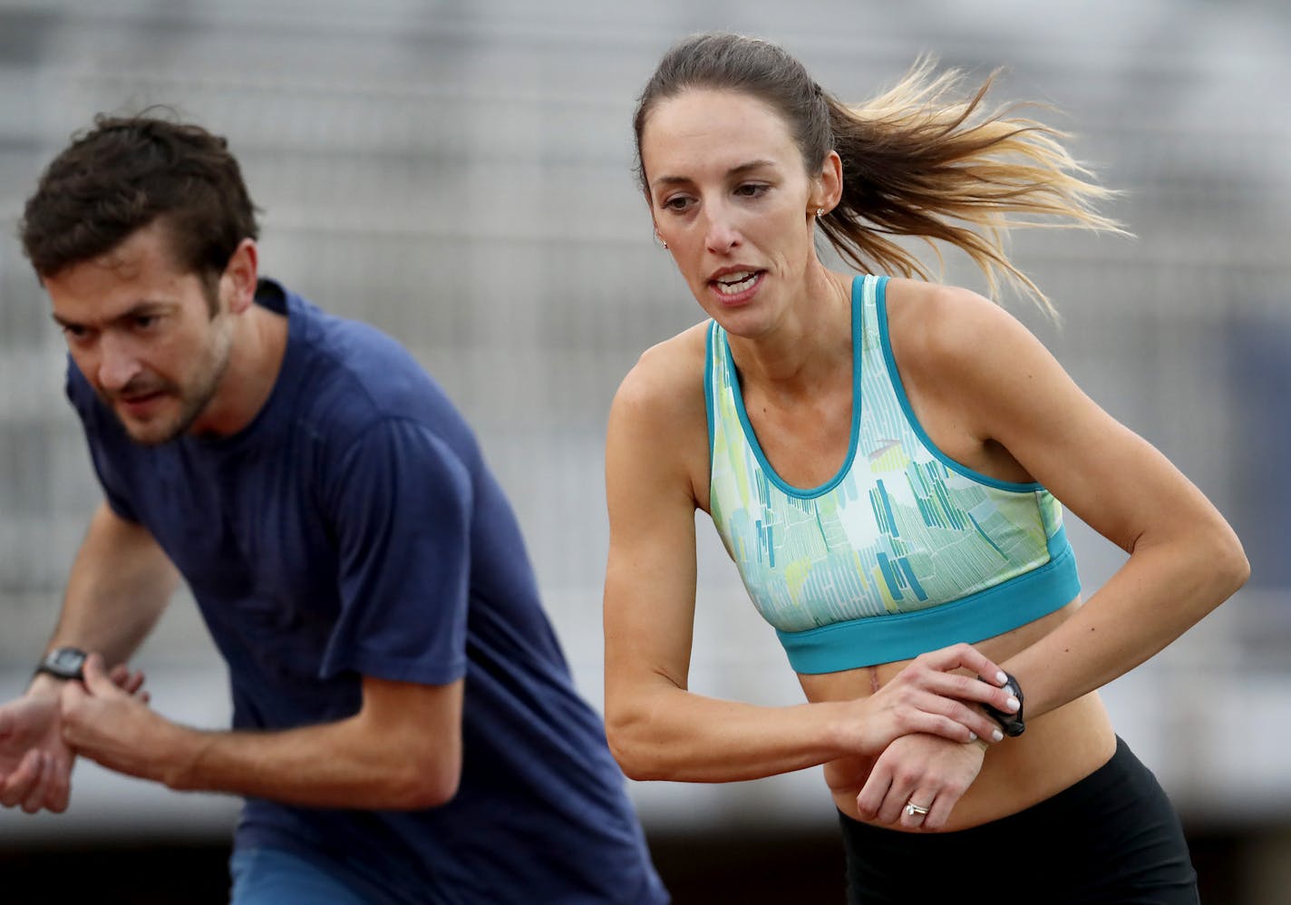 Gabriele "Gabe"Grunewald trained at Macalester College in St. Paul. ] CARLOS GONZALEZ &#x2022; cgonzalez@startribune.com - May 8, 2017, St. Paul, MN, Feature on cancer survivor Gabe Grunewald to advance the TC One Mile.