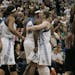 Lynx Lindsay Whalen celebrated with teammate Jessica Adair after getting an offensive rebound near the end of the fourth quarter at the Target Center 