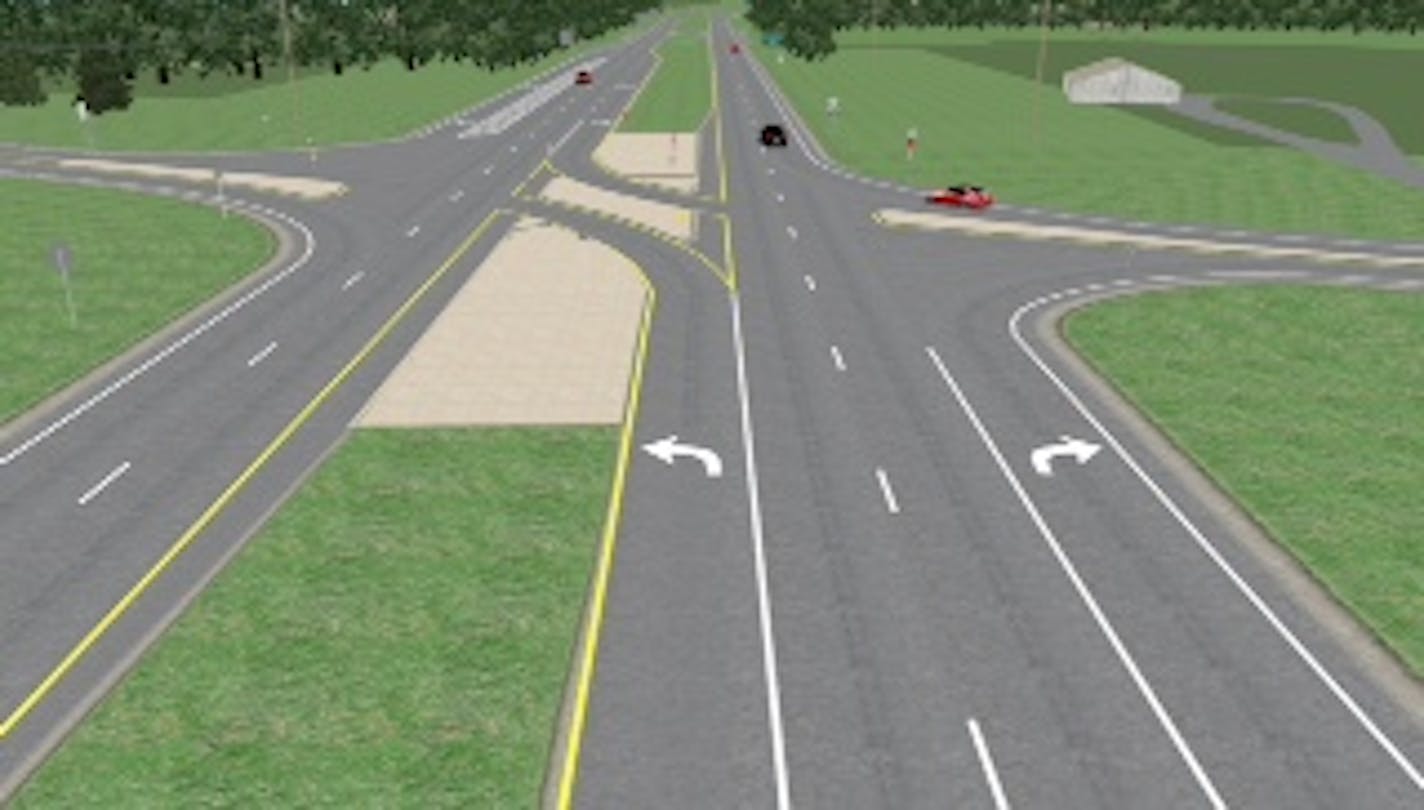 Reduced-conflict intersections, like this design, offer great safety benefits, said MnDOT traffic engineer Derek Leuer.