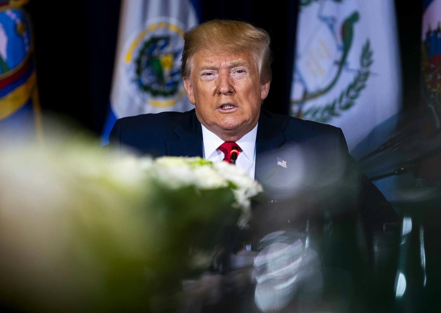 President Donald Trump makes remarks about Ukraine during a multilateral meeting on Venezuela, at the InterContinental New York Barclay, Wednesday, Sept. 25, 2019. In the July phone call with President Volodymyr Zelenskiy of Ukraine, Trump mentioned CrowdStrike, an American cybersecurity firm that is at the center of a conspiracy theory. (Doug Mills/The New York Times)