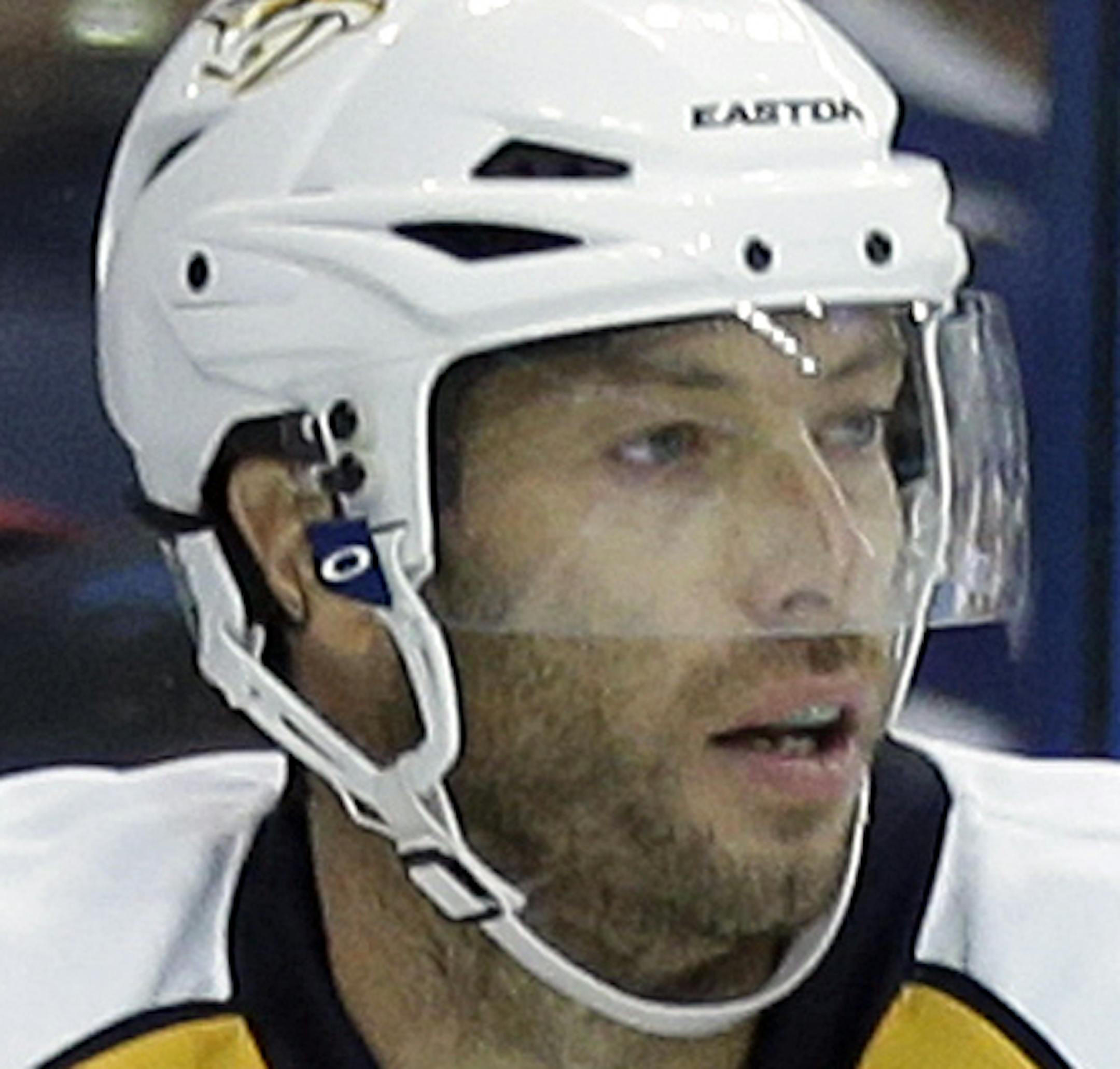 Nashville Predators center Matt Cullen and Tampa Bay Lightning defenseman Matt Taormina (55) look up ice during the first period of an NHL preseason hockey game Thursday, Sept. 19, 2013, in Tampa, Fla. (AP Photo/Chris O'Meara) ORG XMIT: MIN2013100422195321
