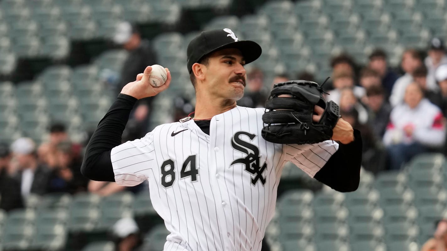 Chicago White Sox starting pitcher Dylan Cease throws against the San Francisco Giants during the first inning of a baseball game in Chicago, Wednesday, April 5, 2023. (AP Photo/Nam Y. Huh)